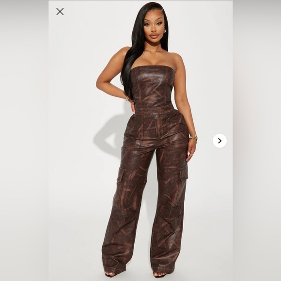 Nice For What Faux Leather Jumpsuit - Brown​​ - Picture 1 of 5